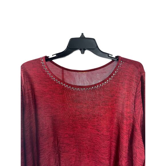 Women's Red Black Knit Embellished Scoop Neck Lightweight Sweater - Picture 2 of 7